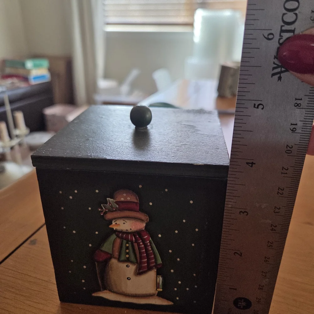 Cute Wood Folk Art Lidded Snowman Box